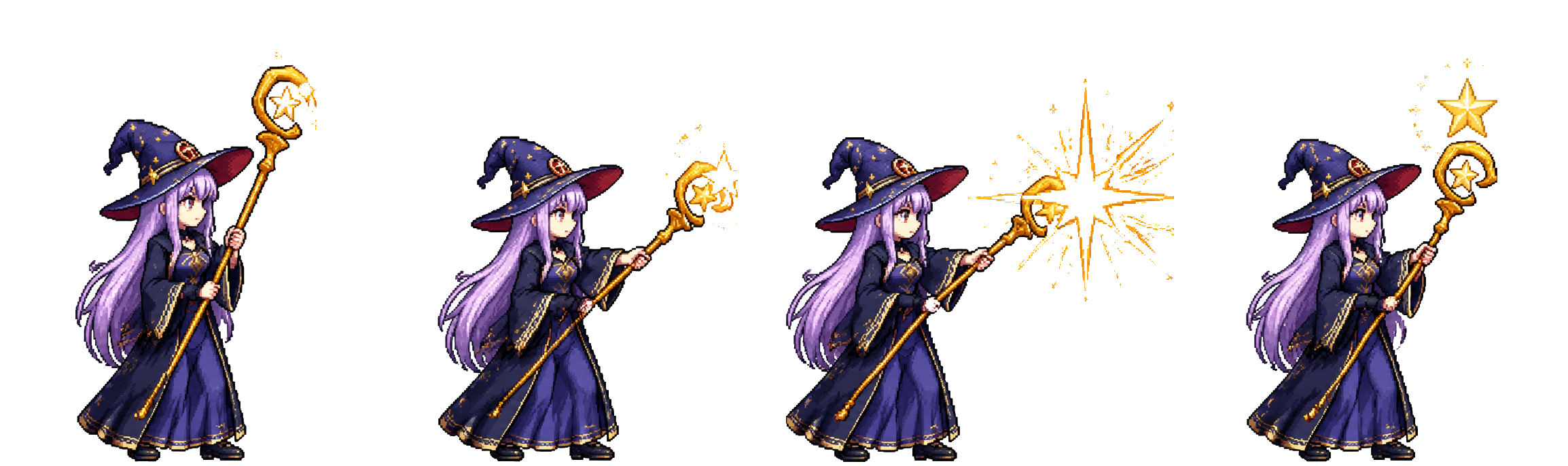 4-frame mage spell-casting animation sheet